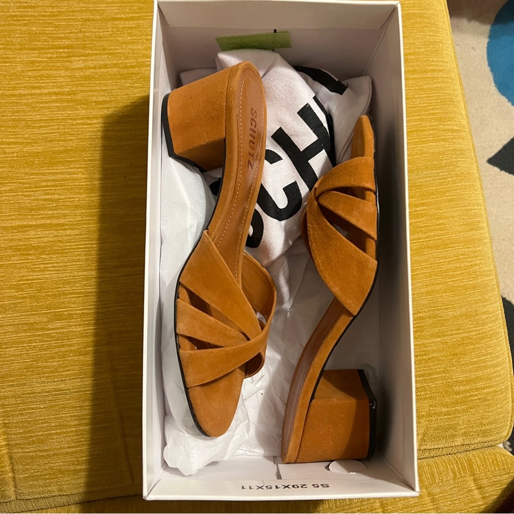 SCHUTZ Keefa Block Mule - Cuoio Brown  - 7.5 - NWT